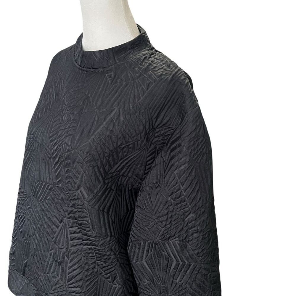 Stella Nova Black Jacquard Textured Mock Neck Top Size L Minimalist Chic - Picture 7 of 11